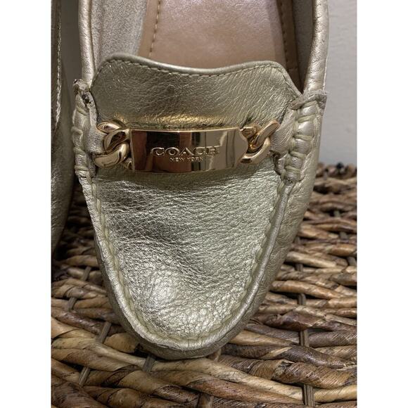 COACH Gold Metallic Leather OLIVE LOAFERS SHOES Old Money SLIP-ON FLATS 8.5 B - Picture 4 of 9